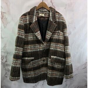 Anthropologie Coat Womens XL Brown Shacket Plaid Blazer Jacket Pea Oversized